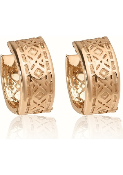 14 Ayar Mikron Altın Kaplama Kalın Desenli Huggie Halka Gümüş Küpe - E00299 indirimleri