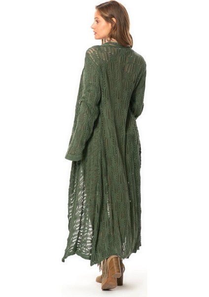 Uzun Kol Sena Asimetrik Kesim Sonbahar ve Kışlık Salaş Cepli Triko Hırka Haki Hk fiyatları