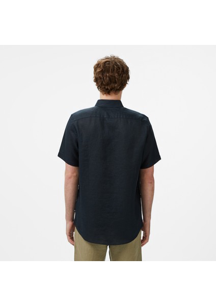 Erkek Siyah Classic Fit Keten Gömlek W55100T.0TB fiyatları