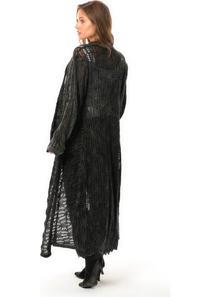 Uzun Kol Sena Asimetrik Kesim Sonbahar ve Kışlık Salaş Cepli Triko Hırka Füme Fm fiyatları