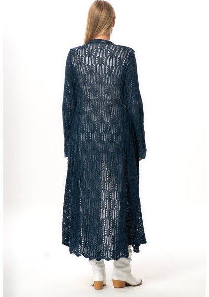 Uzun Kol Sena Asimetrik Kesim Sonbahar ve Kışlık Salaş Cepli Triko Hırka Indigo Indg fiyatları