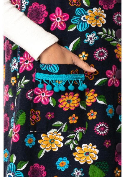 Kevser Çiçek Desenli Otantik Çift Cepli Kolsuz Pazen Kışlık Yelek Lacivert Lcvt modelleri