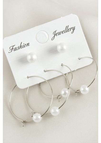 Msa-Shop 6 Adet Inci Halka Küpe 2,5 Cm-Gümüş Rengi