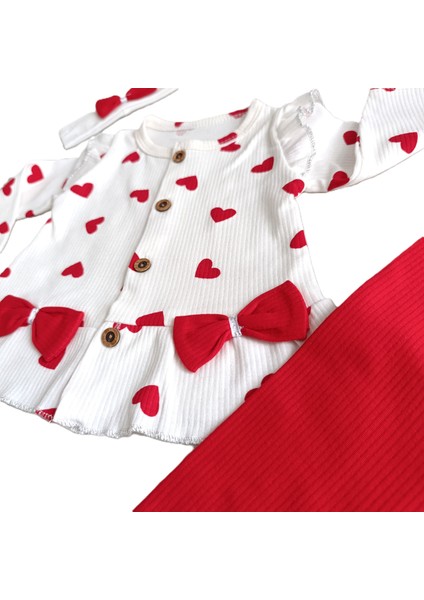 Kız Bebek Kalpli Fitilli Önü Düğmeli &bandanalı 3 Lü Takım fiyatları