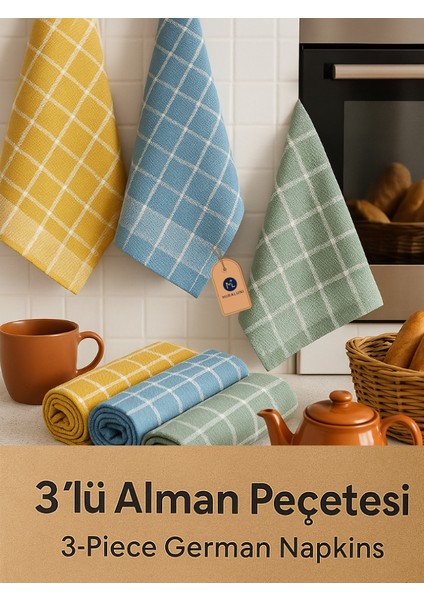 3'lü Alman Peçetesi Seti – Kareli Mutfak Havlusu, Yumuşak Dokulu Kurulama Bezi, Renkli Pamuklu Bez Seti modelleri