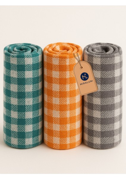 3'lü Alman Peçetesi Seti – Kareli Mutfak Havlusu, Yumuşak Dokulu Kurulama Bezi, Renkli Pamuklu Bez Seti