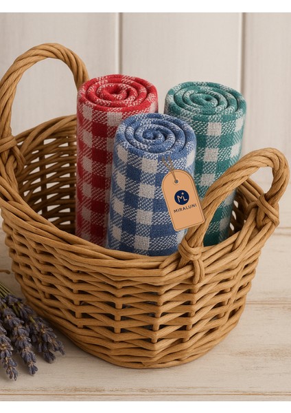 3'lü Alman Peçetesi Seti – Kareli Mutfak Havlusu, Yumuşak Dokulu Kurulama Bezi, Renkli Pamuklu Bez Seti
