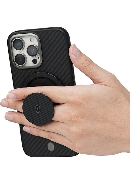Warriors Serisi Aramid Fiber 360 Derece Dönebilen Magnetik Ring Stand Telefon Tutucu Siyah fırsatları
