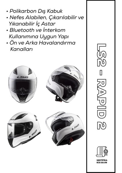 Rapid 2 Beyaz Motosiklet Kaskı – Full Face, Güvenli & Konforlu Tasarım