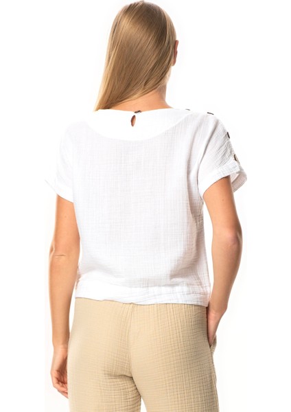 Kısa Kol Serap Bisiklet Yaka Müslin Yazlık Bluz Beyaz Byz fiyatları