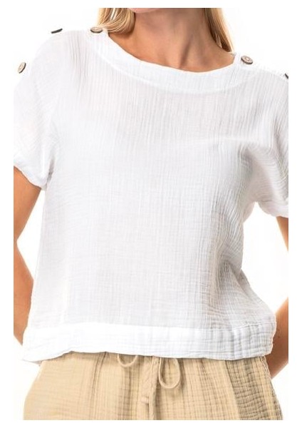 Kısa Kol Serap Bisiklet Yaka Müslin Yazlık Bluz Beyaz Byz modelleri