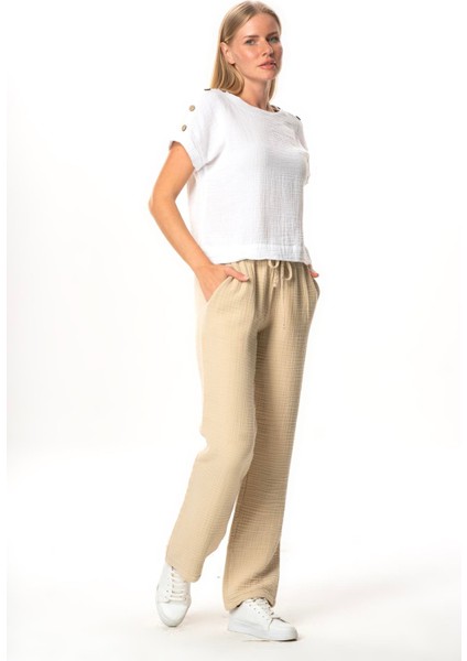 Kısa Kol Serap Bisiklet Yaka Müslin Yazlık Bluz Beyaz Byz fırsatları