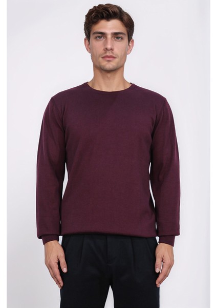 Bisiklet Yaka Petek Örgü Bordo Triko Kazak