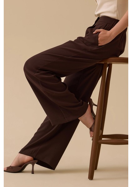 Kadın Pile Detaylı Bol Paça Pantolon 1014 Kahverengi fiyatları