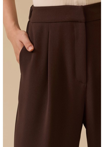 Kadın Pile Detaylı Bol Paça Pantolon 1014 Kahverengi modelleri