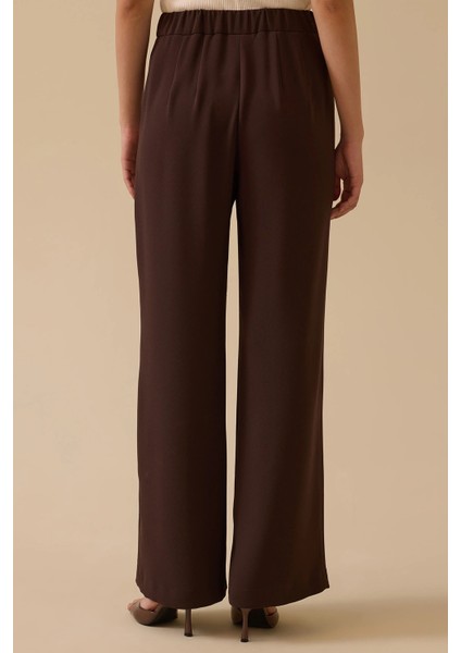 Kadın Pile Detaylı Bol Paça Pantolon 1014 Kahverengi fırsatları