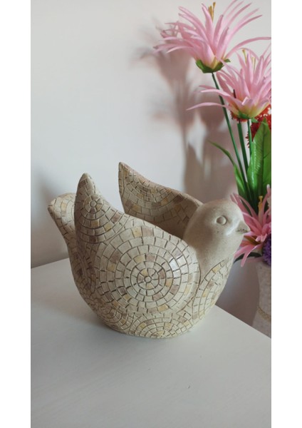 Vintage Mozaik Kuş Polyresın Saksı & 26X21X20 cm