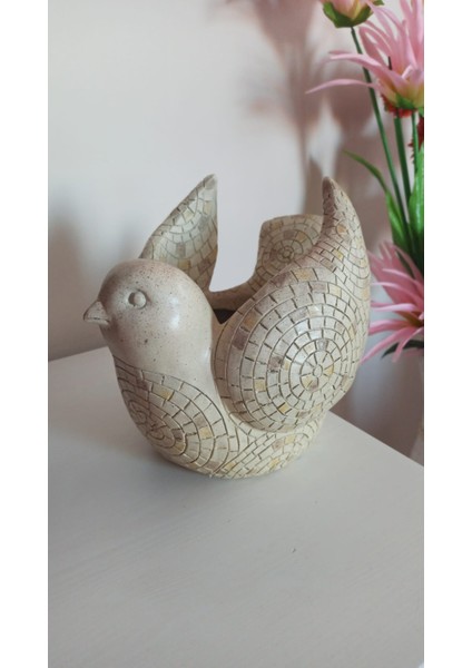 Vintage Mozaik Kuş Polyresın Saksı & 26X21X20 cm modelleri