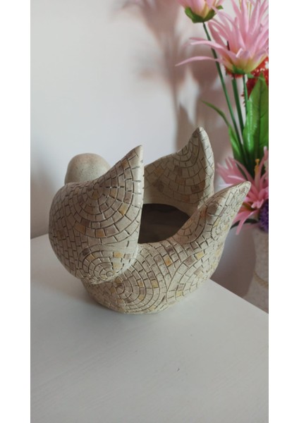 Vintage Mozaik Kuş Polyresın Saksı & 26X21X20 cm fırsatları
