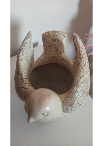 Vintage Mozaik Kuş Polyresın Saksı & 26X21X20 cm indirimleri