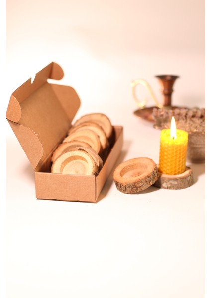 Kahverengi Ahşap Mum Altlığı Seti, Iç Çapı 4 Cm, 10 Adet