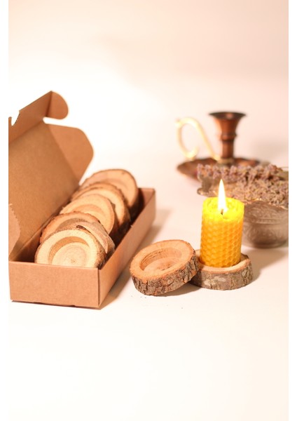 Kahverengi Ahşap Mum Altlığı Seti, Iç Çapı 4 Cm, 10 Adet fiyatları