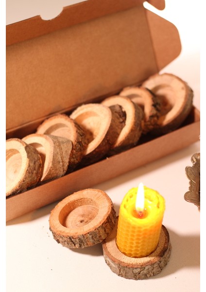 Kahverengi Ahşap Mum Altlığı Seti, Iç Çapı 4 Cm, 10 Adet modelleri