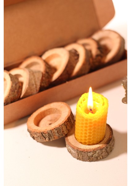Kahverengi Ahşap Mum Altlığı Seti, Iç Çapı 4 Cm, 10 Adet indirimleri