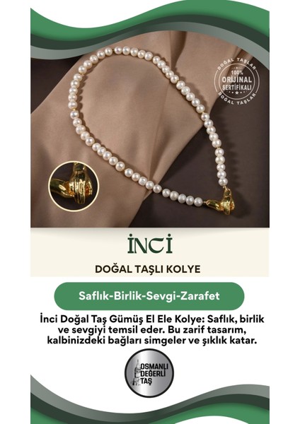 Beyaz Inci Doğal Taş Gümüş El Ele Kolye Zarif ve Şık Tasarım