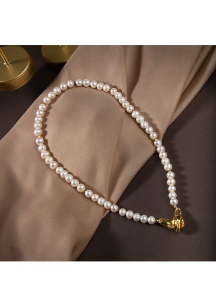 Beyaz Inci Doğal Taş Gümüş El Ele Kolye Zarif ve Şık Tasarım fiyatları