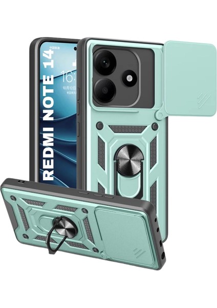 Redmi Note 14 4g Uyumlu Tank Kılıf Yüzüklü Standlı Extra Darbe Koruma Zırhlı Outdoor Kapak - Yeşil