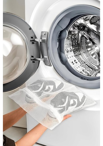 2 Adet Beyaz Fermuarlı Ayakkabı Yıkama Filesi Eko