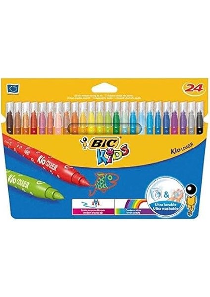 Kids Kid Couleur Ultra Yıkanabilir Keçeli Boya Kalemi 24 Renk, Kolayca Çoğu Kumaştan Çıkar, Su Bazlı Keçeli Kalem fırsatları