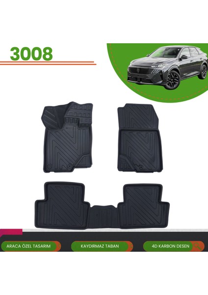 Peugeot 3008 2024+ Araca Özel 4d Havuzlu Paspas Takımı (Karbon)