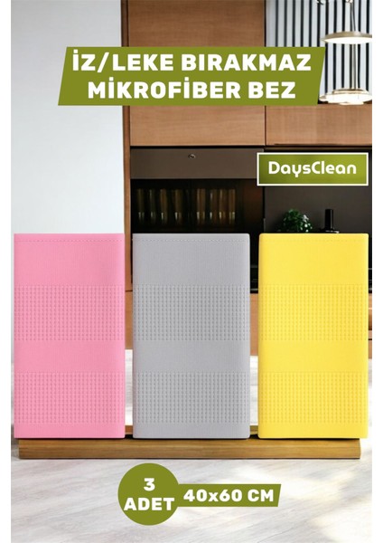 3'lü Mikrofiber Temizlik Bezi | Mutfak Cam Araba Temizlik Bezi | 40X60 | Leke ve Koku Yapmaz