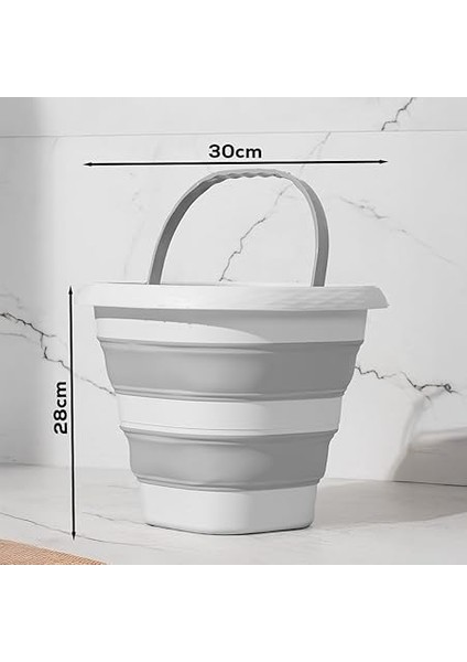 2li Katlanır Temizlik Seti - Katlanır Sepet 25LT - Katlanır Kova 10LT Beyaz - Gri indirimleri