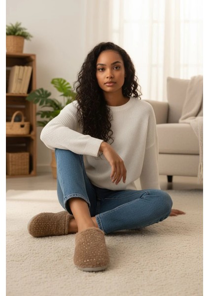 Yumuşak Hafif Sessiz Taban Pırıltılı Peluş Ev Terlik