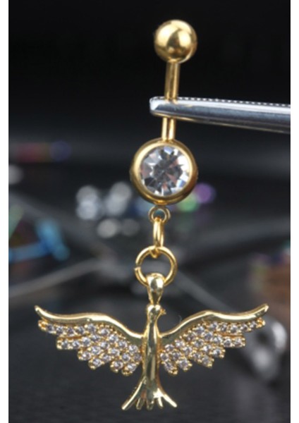 Zirkon Taşlı Kuş Göbek Piercing, Cerrahi Çelik, 10 Mm, Şık ve Dayanıklı Tasarım