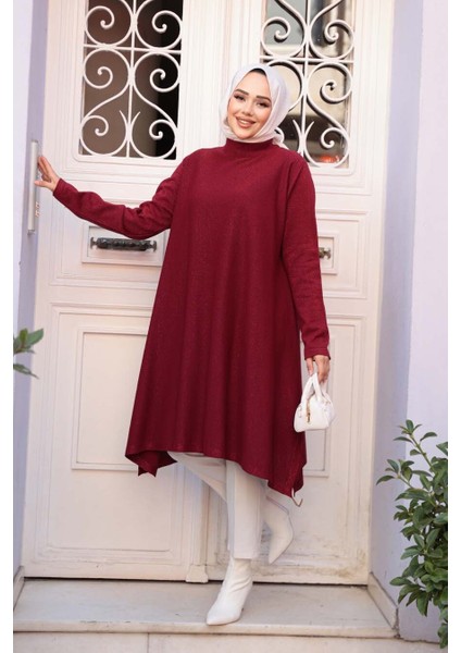 Merserize Bordo Tesettür Triko Panço Tunik 56401BR modelleri