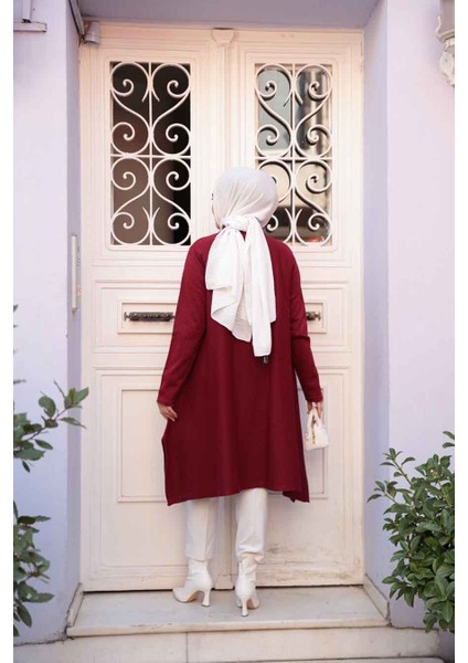 Merserize Bordo Tesettür Triko Panço Tunik 56401BR fırsatları