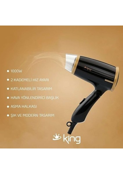 KSK437 Vilda Seyahat Tipi Saç Kurutma Makinesi | 1000W Güç | 2 Kademeli Hız &amp; Isı Ayarı | Kompakt &amp; Hafif Tasarım fiyatları