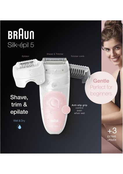 Beyaz-Pembe Epilatör 5 5620 Sensosmart, Pürüzsüz Cilt Için Ideal Seçim