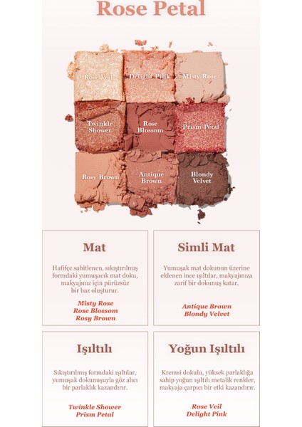 Mat ve Işıltılı Renk Seçenekleri Sunan Far Paleti Dasıque Shadow Palette (#02 Rose Petal)