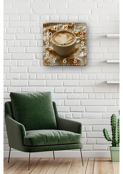 Kahve Temalı Temperli Cam Kare Saat 33X33 cm Ebadında Uv Baskı - KCS028 fiyatları