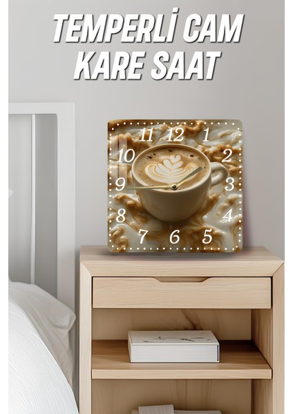 Kahve Temalı Temperli Cam Kare Saat 33X33 cm Ebadında Uv Baskı - KCS028 fırsatları