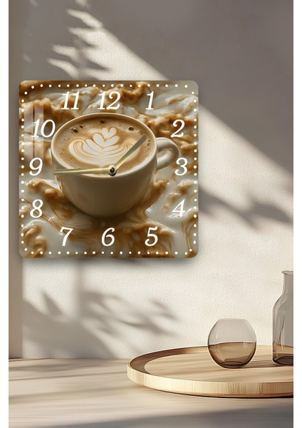 Kahve Temalı Temperli Cam Kare Saat 33X33 cm Ebadında Uv Baskı - KCS028 indirimleri