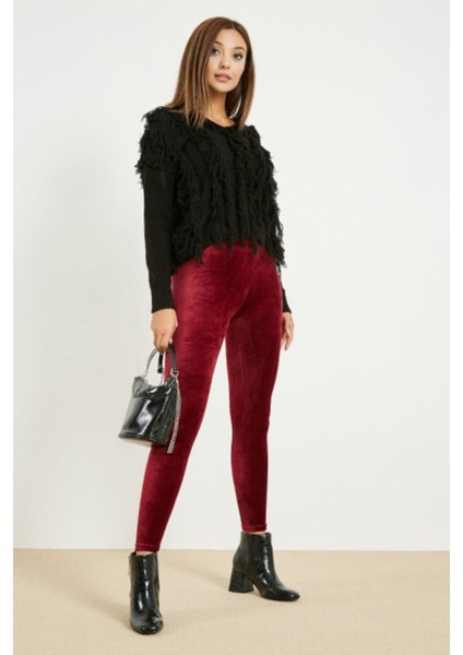 Kadın Bordo Kadife Kışlık Likralı Tayt fiyatları