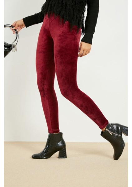 Kadın Bordo Kadife Kışlık Likralı Tayt modelleri