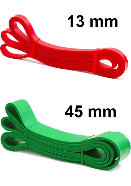 2 Li Resistance Powerband Güç Bandı Seti Direnç Lastiği Squat Aerobik 45MM + 13 mm Yeşil-Kırmızı
