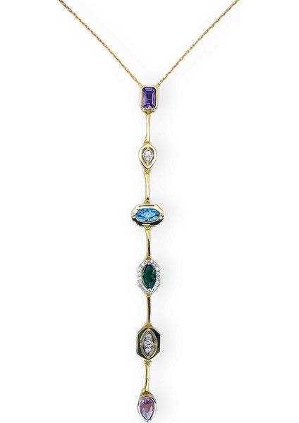 925 Ayar Gümüş Altın Kaplama Renkli Zirkon Taşlı Zarif Kadın Kolye fiyatları